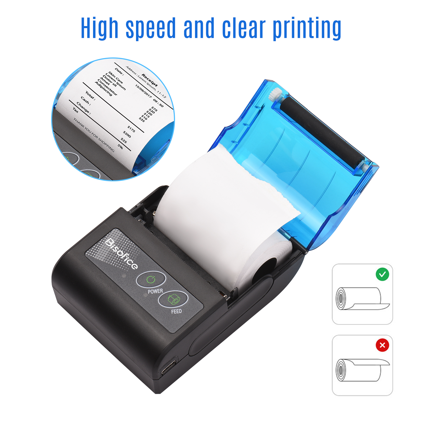 Portable Mini Thermal Printer 2inch Wireless USB Receipt Bill