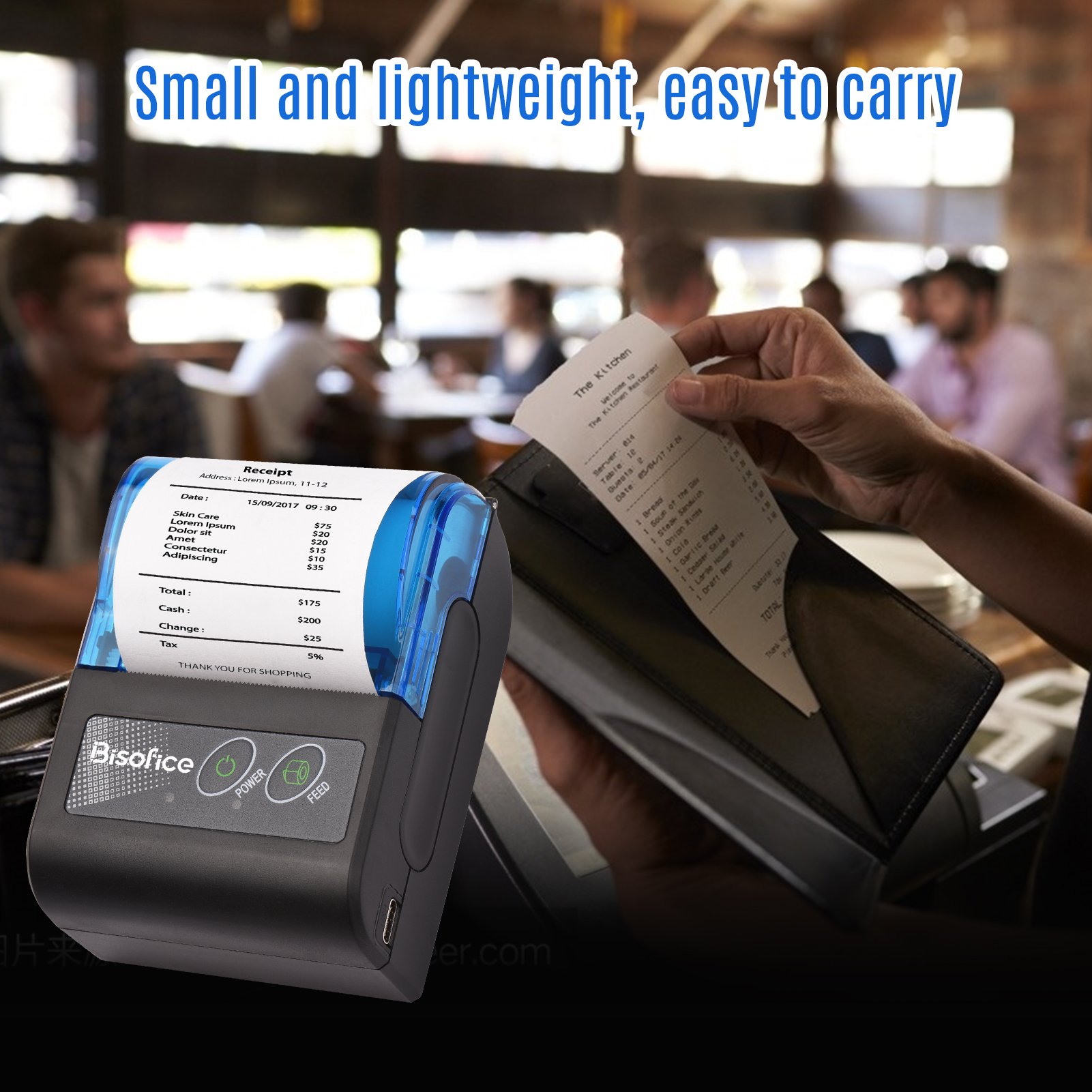 Portable Mini Thermal Printer 2inch Wireless USB Receipt Bill